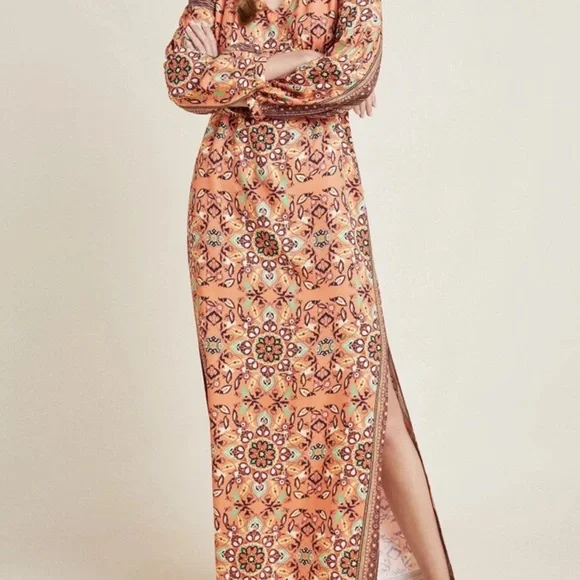 Farm Rio Anthropologie Clarabella Orange Floral Long Sleeve Maxi Dress M - Picture 6 of 12